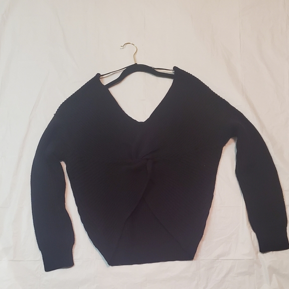 Love Tree Twisted Open Back Sweater-Black - Picture 3 of 5